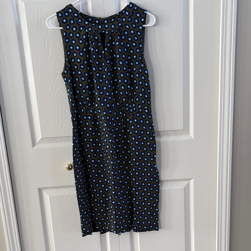 J Crew Army Green and Blue Patterned Dress, Size 6